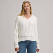 Women's Long-Sleeve Slub Johnny Collar Sweater - Ivory