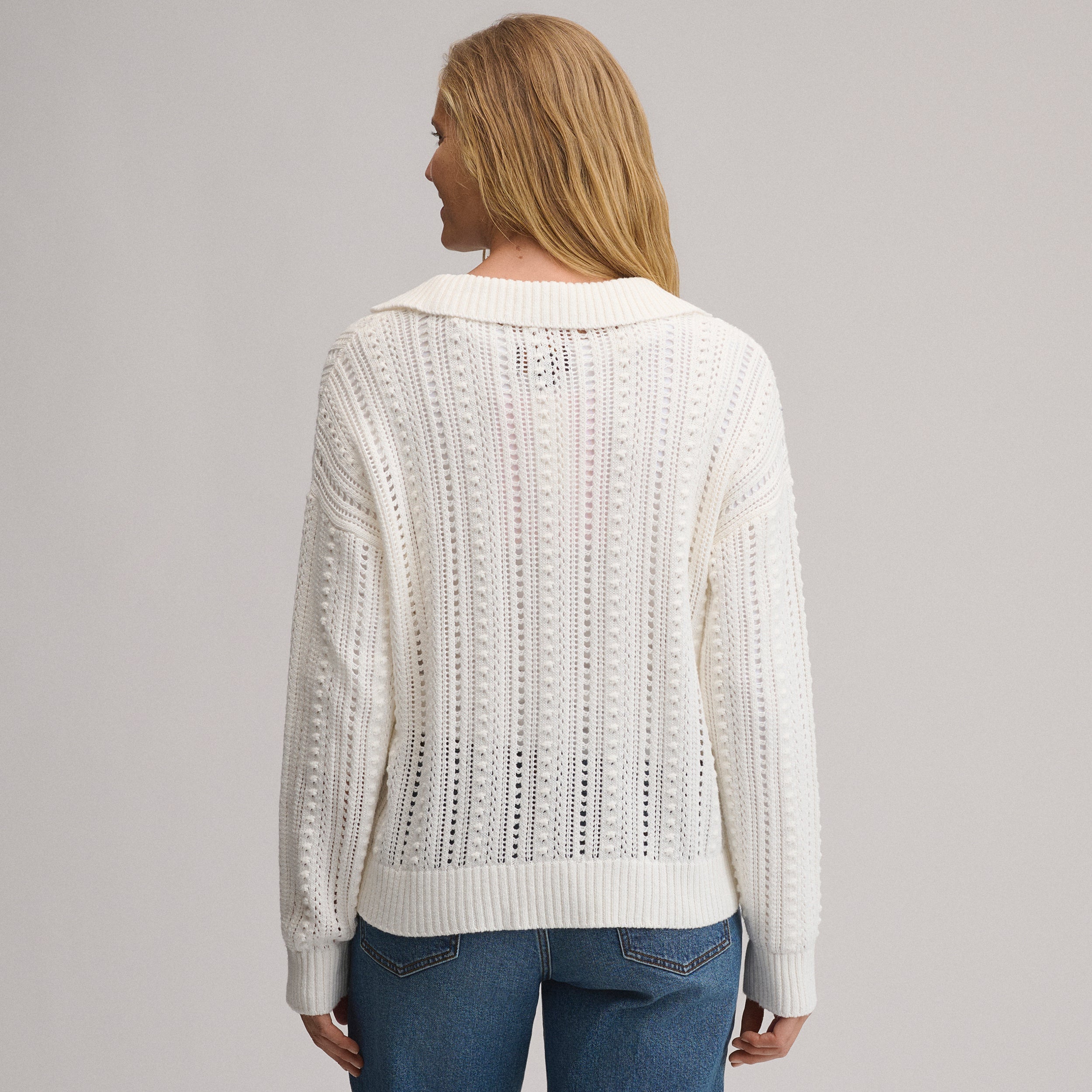 Women's Long-Sleeve Slub Johnny Collar Sweater
