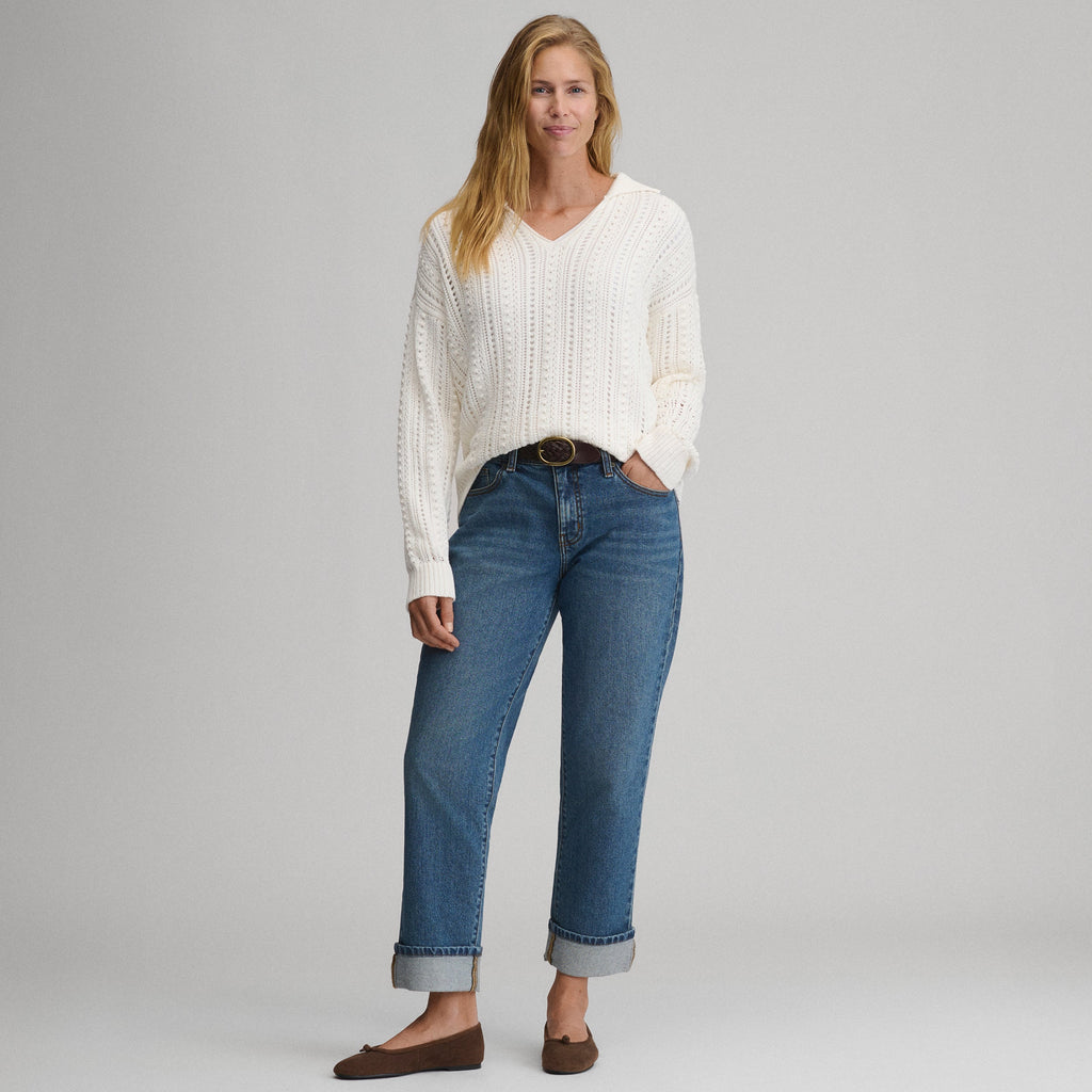 Women's Long-Sleeve Slub Johnny Collar Sweater
