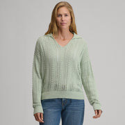 Women's Long-Sleeve Slub Johnny Collar Sweater - Limestone