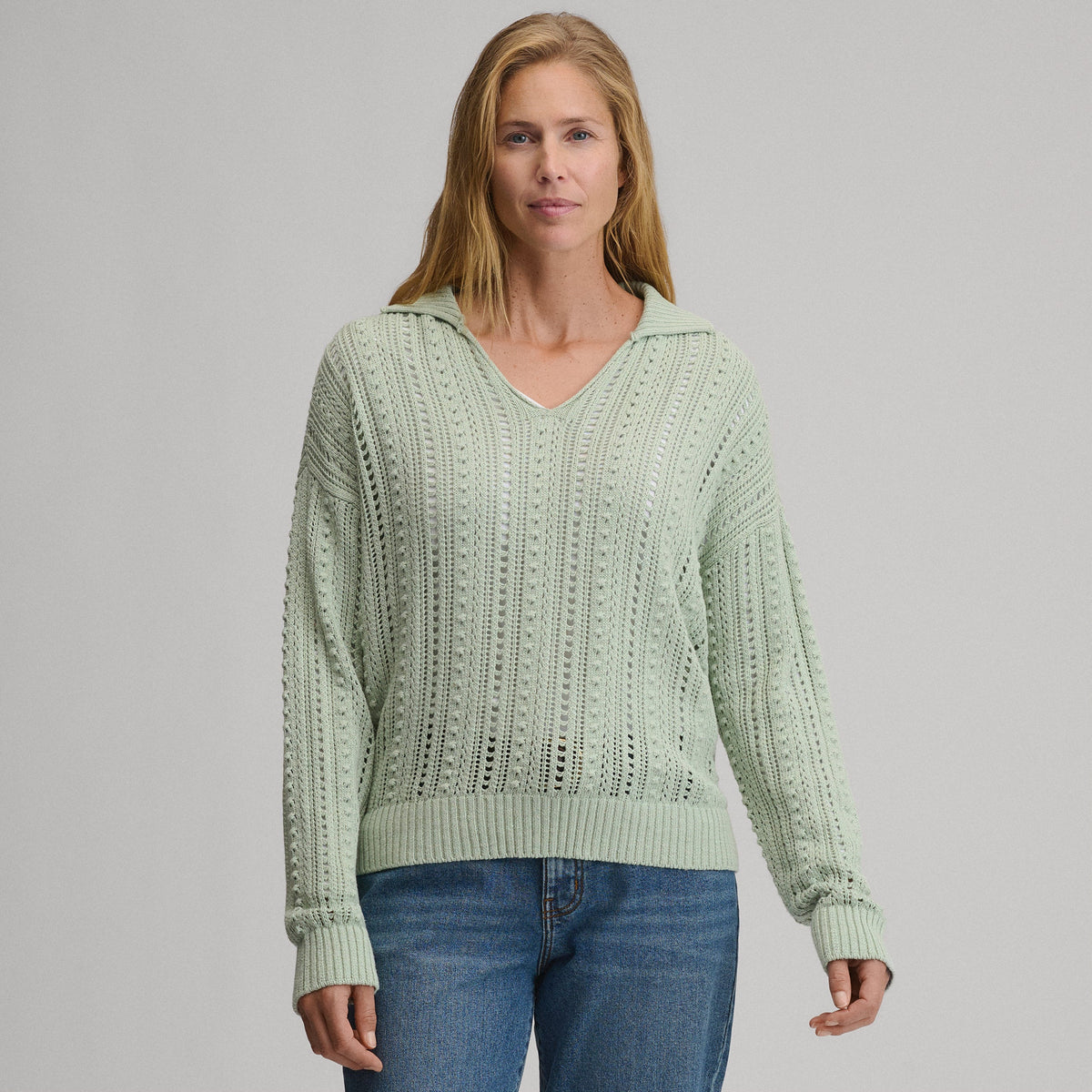 Women's Long-Sleeve Slub Johnny Collar Sweater