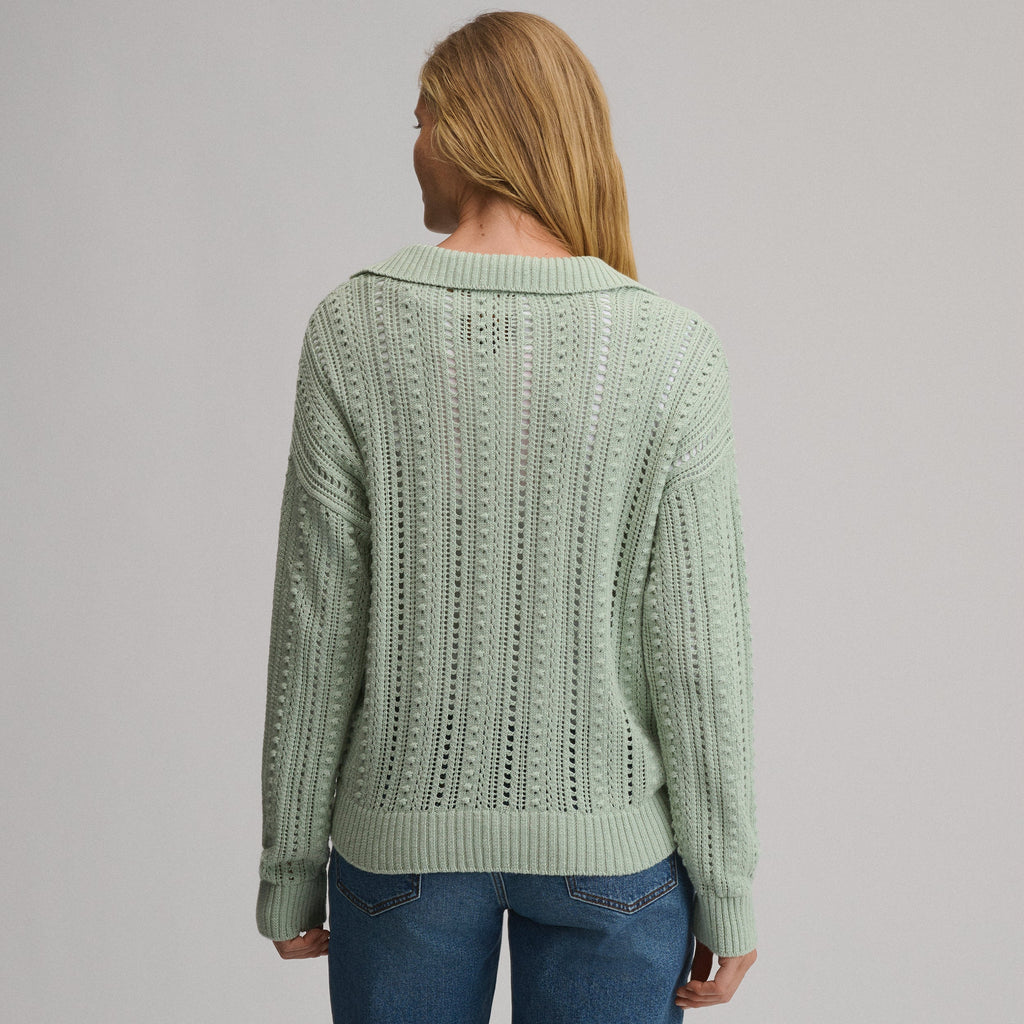 Women's Long-Sleeve Slub Johnny Collar Sweater