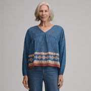 Women's Long-Sleeve V-Neck Relaxed Woven Popover - Dark Horizon