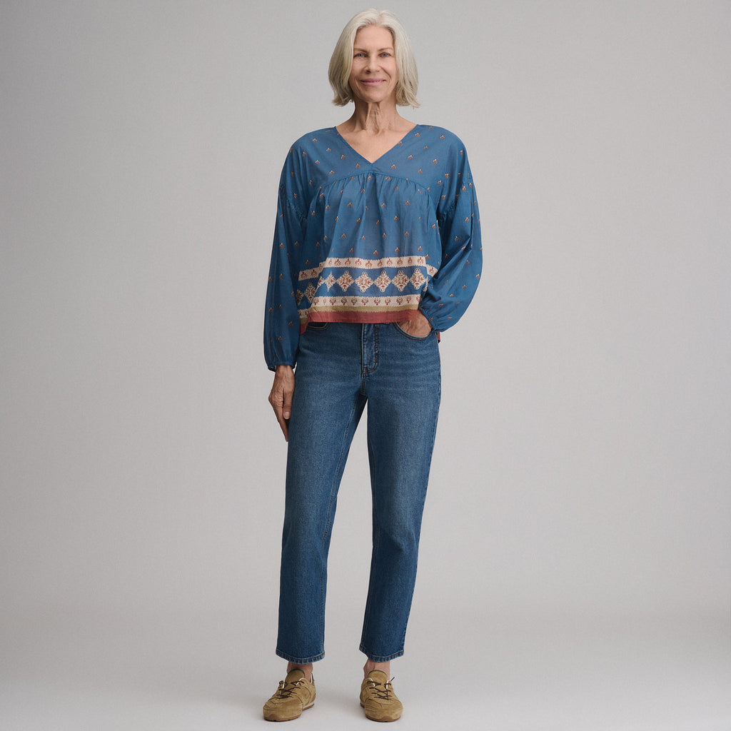Women's Long-Sleeve V-Neck Relaxed Woven Popover