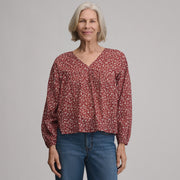 Women's Long-Sleeve V-Neck Relaxed Woven Popover - Sable