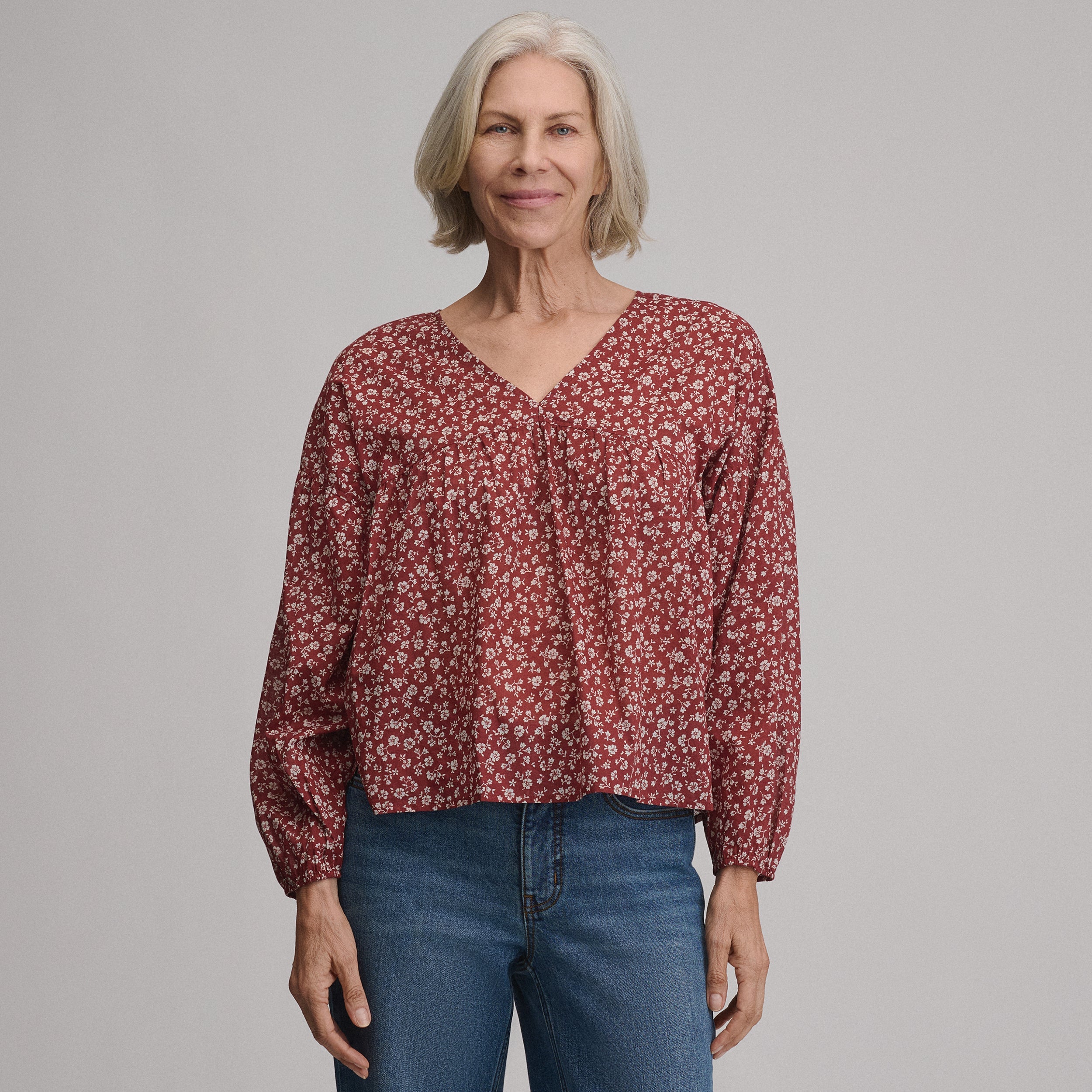 Women's Long-Sleeve V-Neck Relaxed Woven Popover