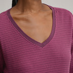 Women's Long-Sleeve V-Neck Boyfriend Thermal Crew - Striped