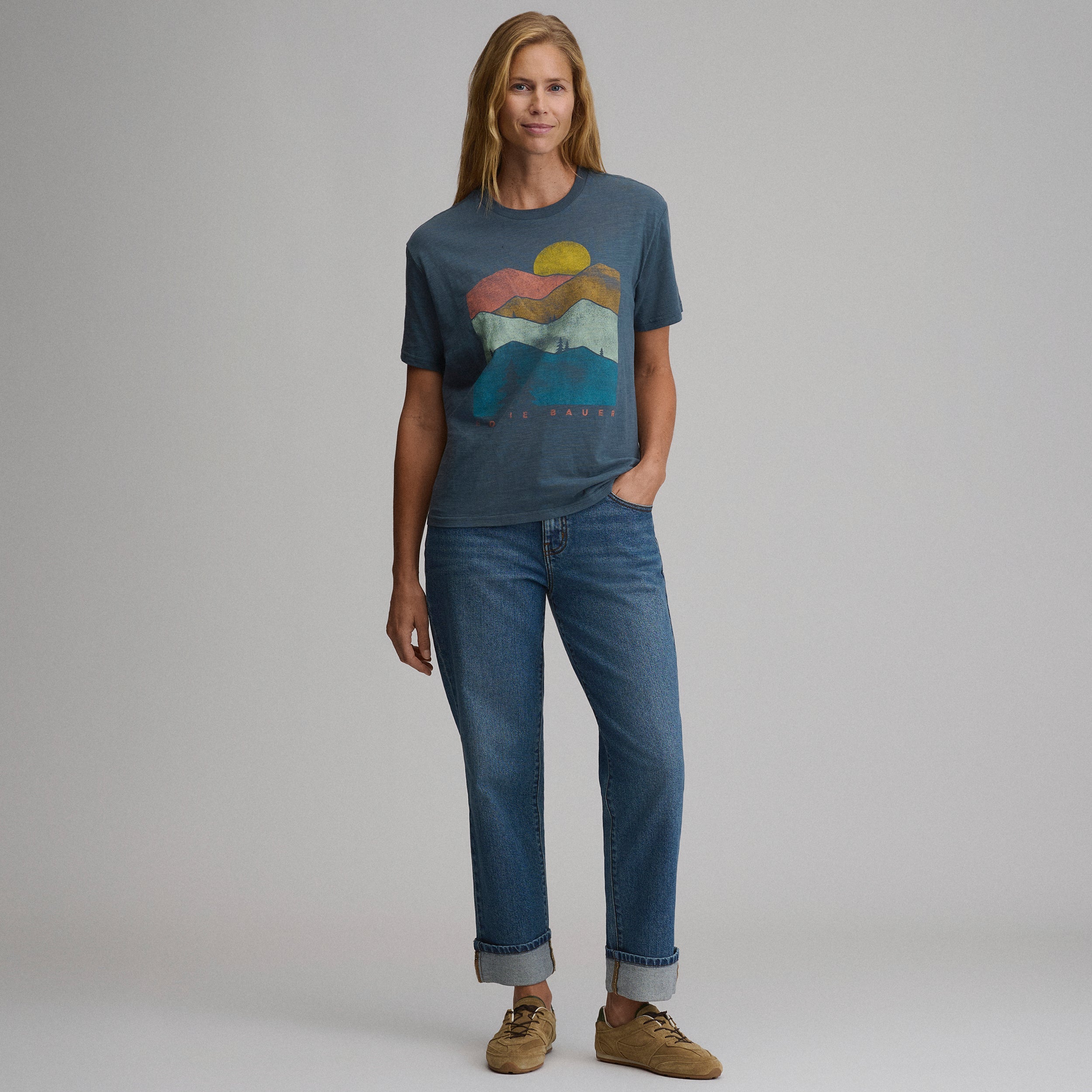 Women's Short-Sleeve Relaxed Boyfriend Graphic T-Shirt - Landscape