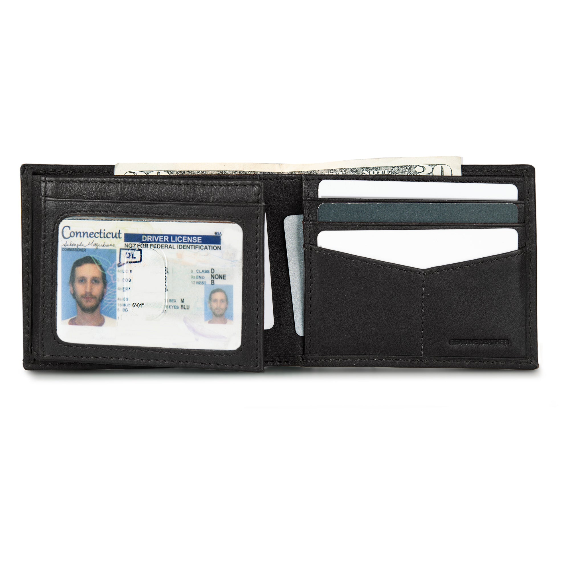 EB Signature Logo Leather Flip Id Bifold Wallet