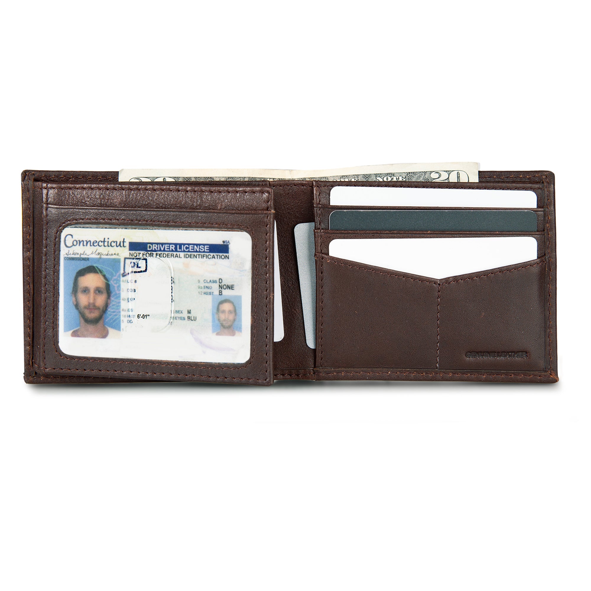 EB Signature Logo Leather Flip Id Bifold Wallet
