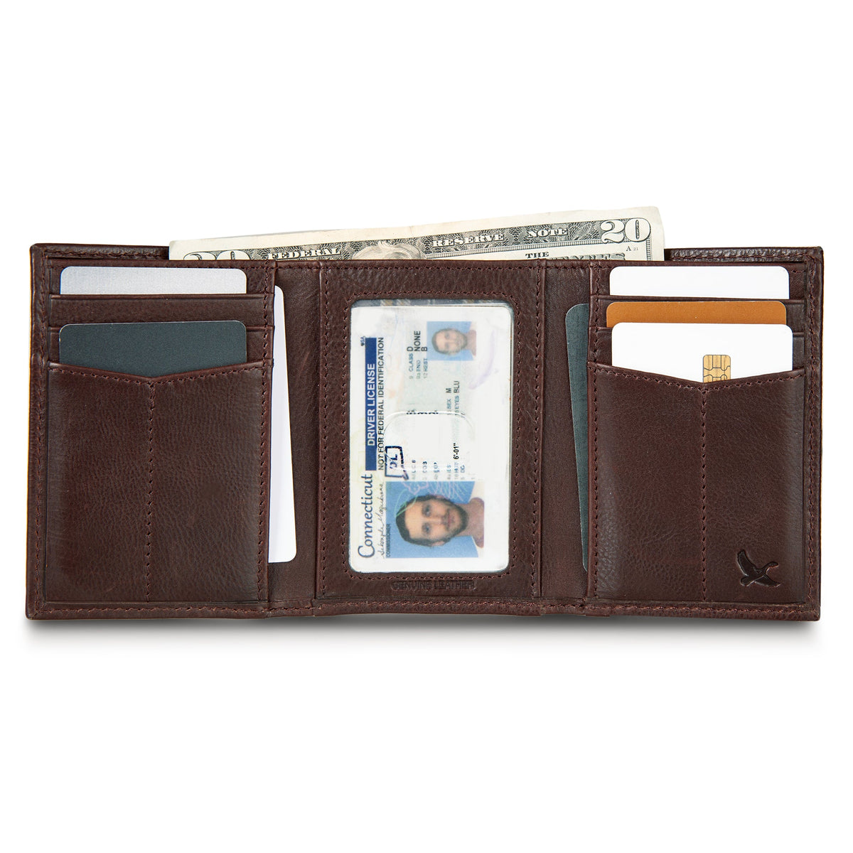 EB Signature Logo Leather Trifold Wallet