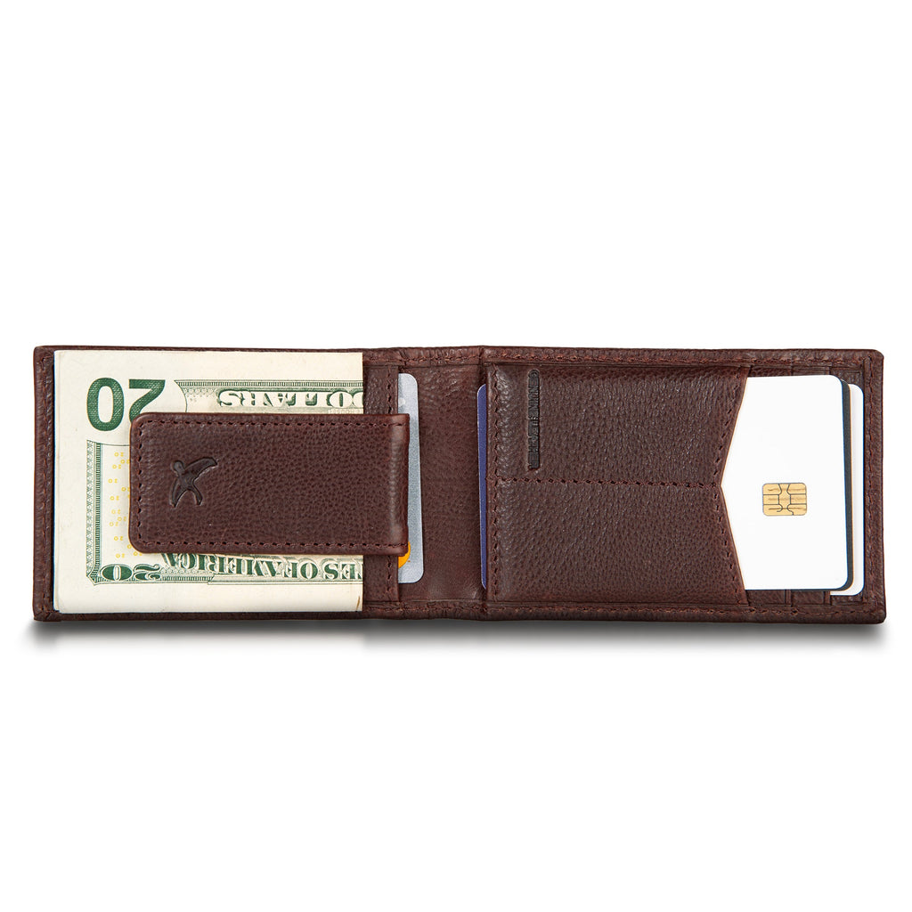 EB Signature Logo Leather Bifold With Money Clip Wallet