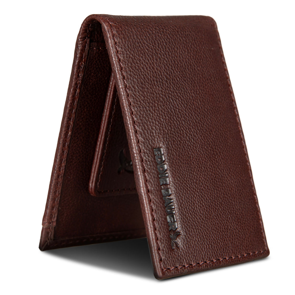 EB Signature Logo Leather Bifold With Money Clip Wallet