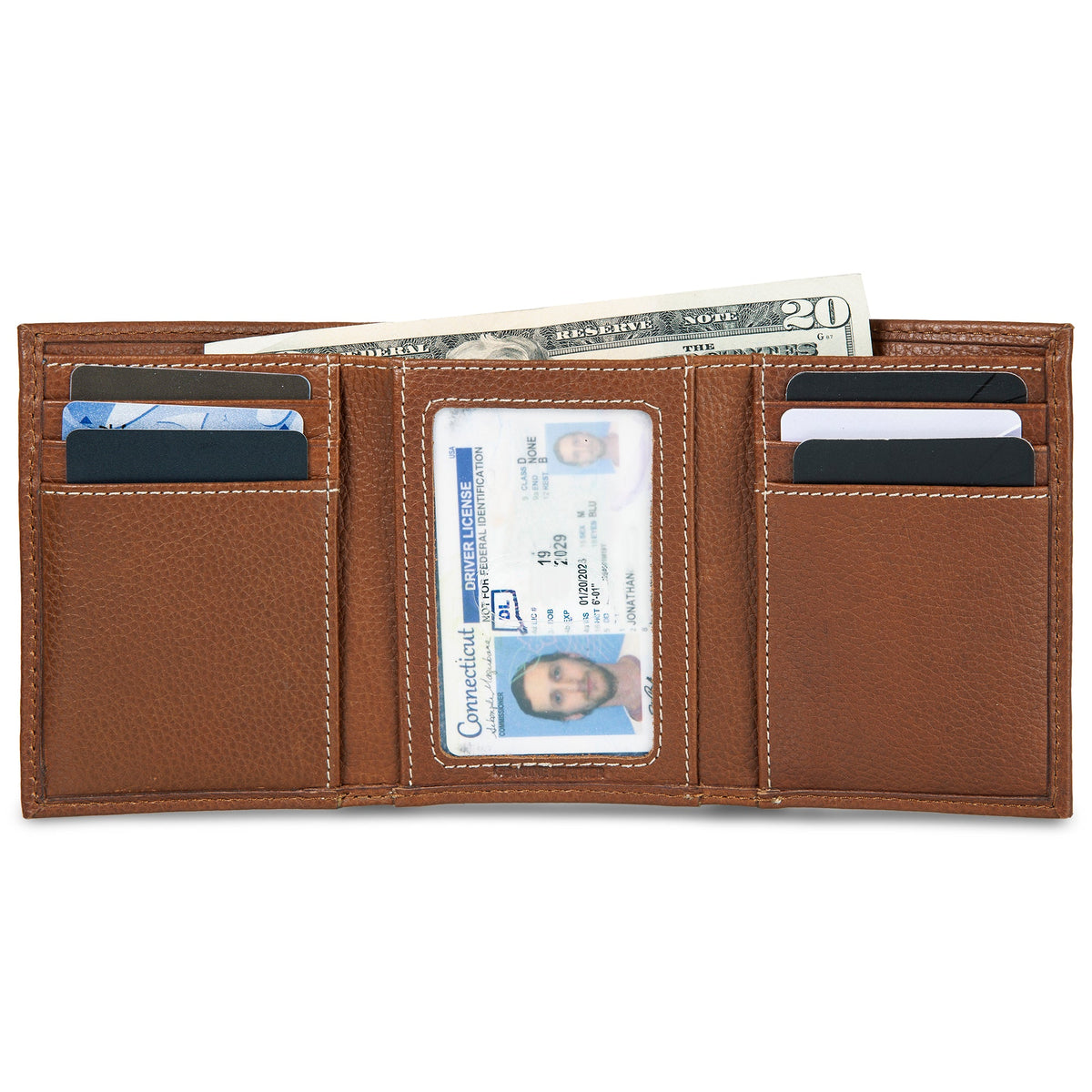 EB Signature Top Stitch Leather Trifold Wallet