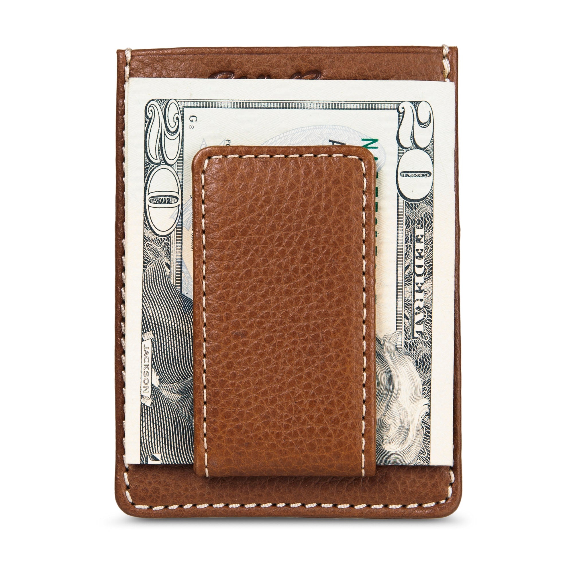 EB Signature Top Stitch Magnetic Leather Card Case