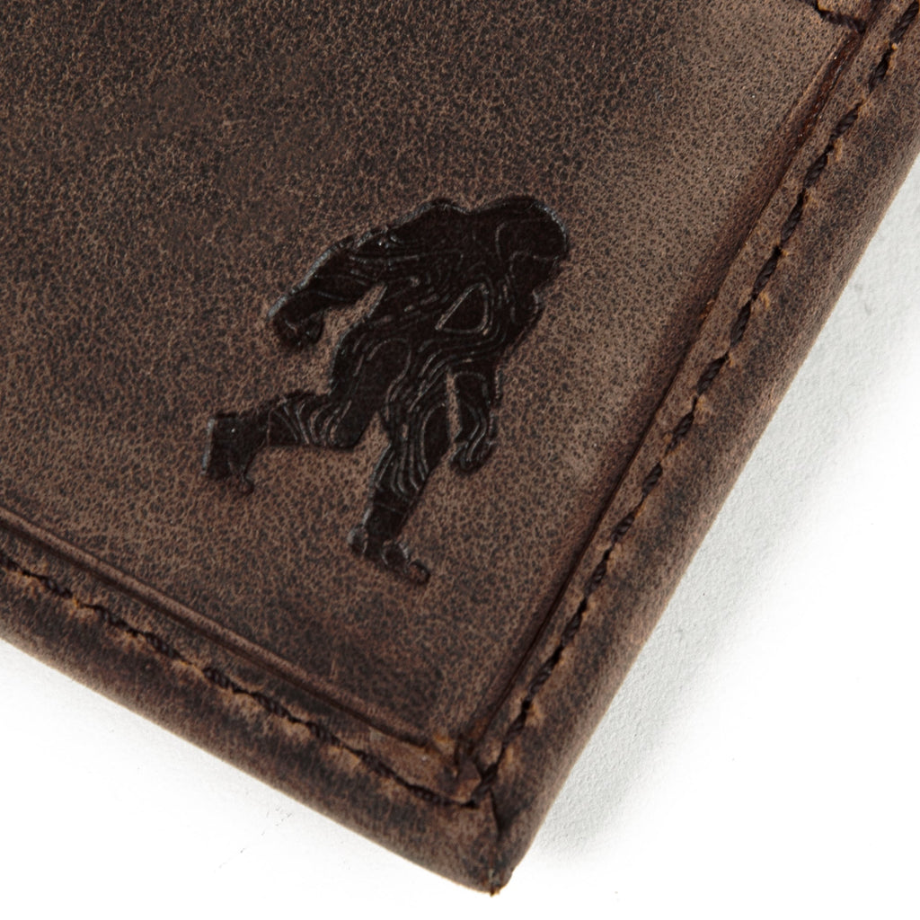 Leather Removable Passcase Wallet With Embossed Sasquatch