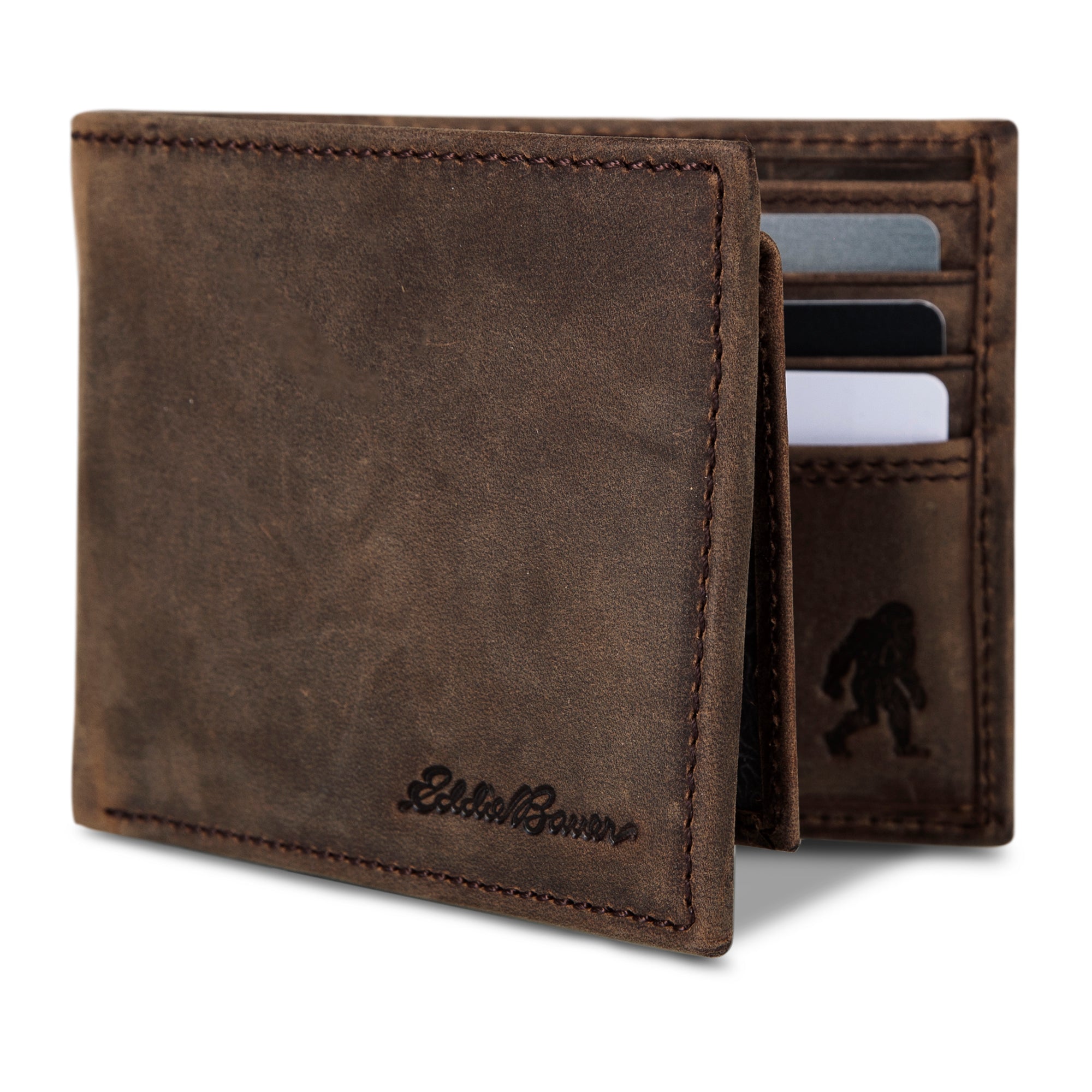 Leather Removable Passcase Wallet With Embossed Sasquatch