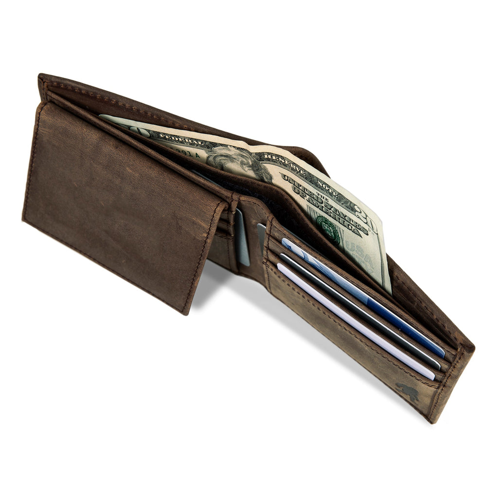 Leather Removable Passcase Wallet With Embossed Sasquatch