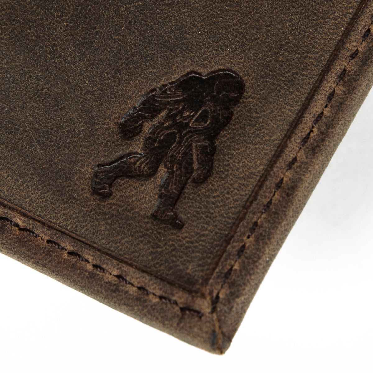 Leather Trifold Wallet With Embossed Sasquatch