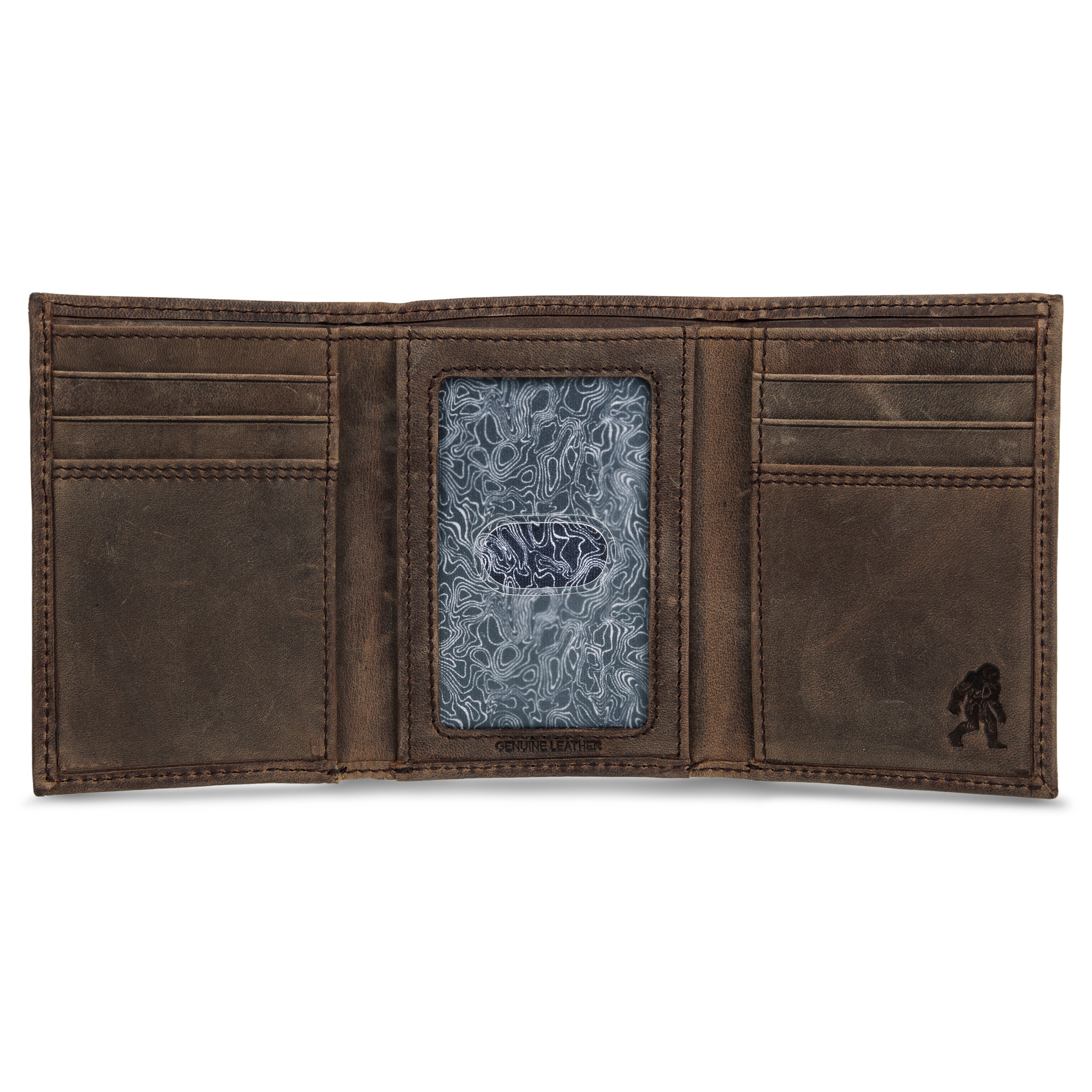 Leather Trifold Wallet With Embossed Sasquatch