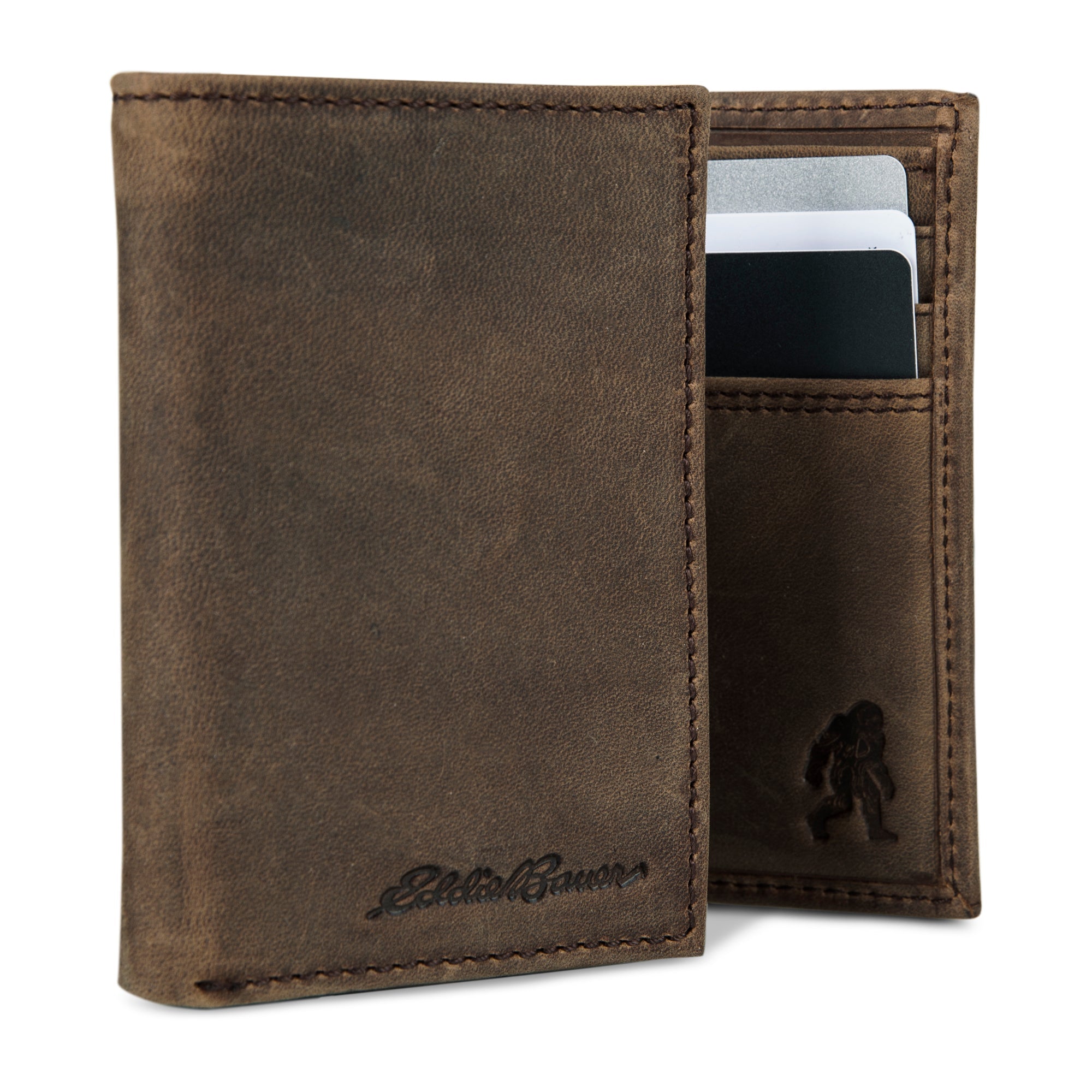 Leather Trifold Wallet With Embossed Sasquatch