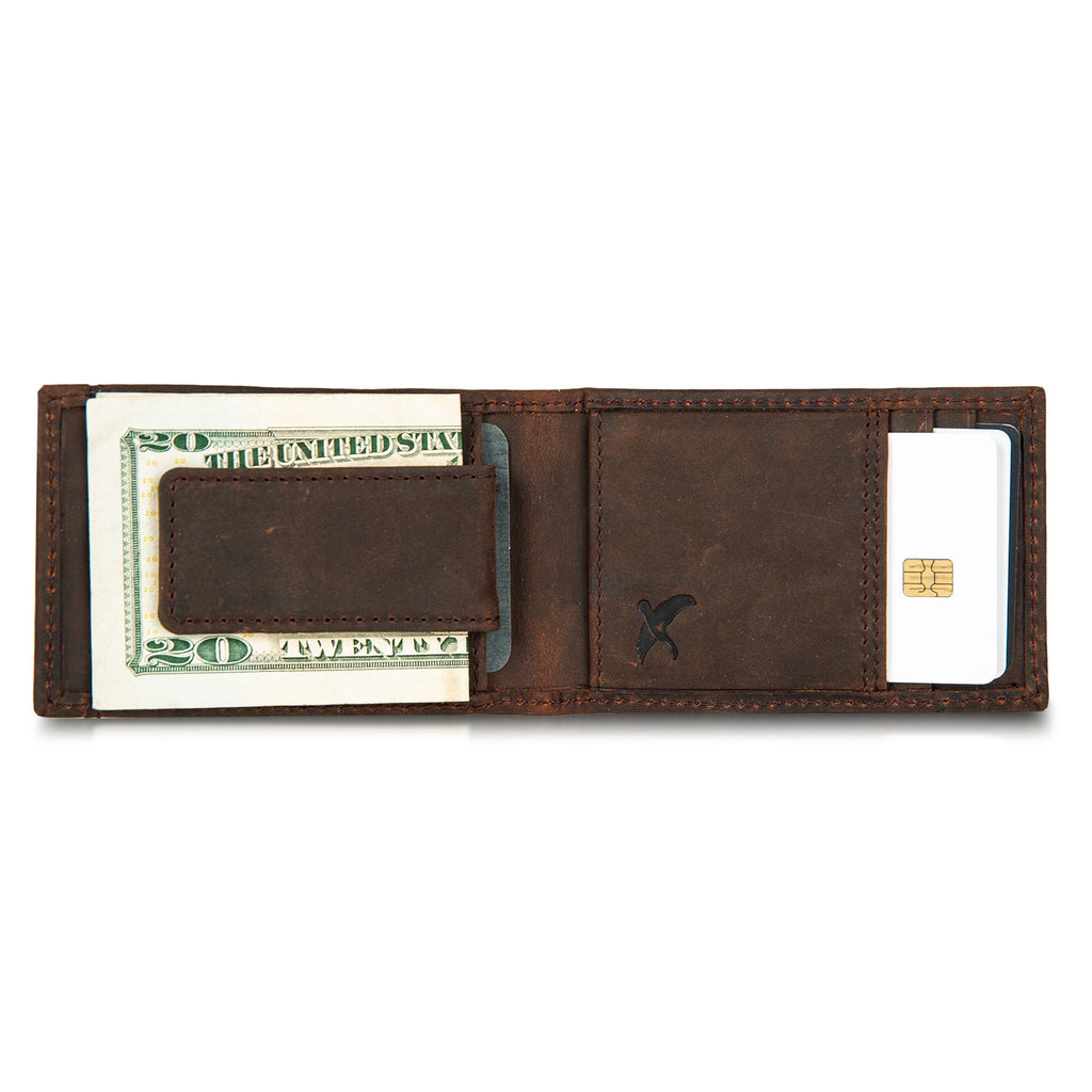 Money Clip Bifold Leather Wallet With Embossed Sasquatch