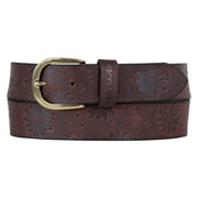 Women's Floral Tooled Leather Belt - Brown