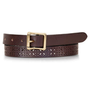 Women's Perforated Pattern Leather Belt - Brown