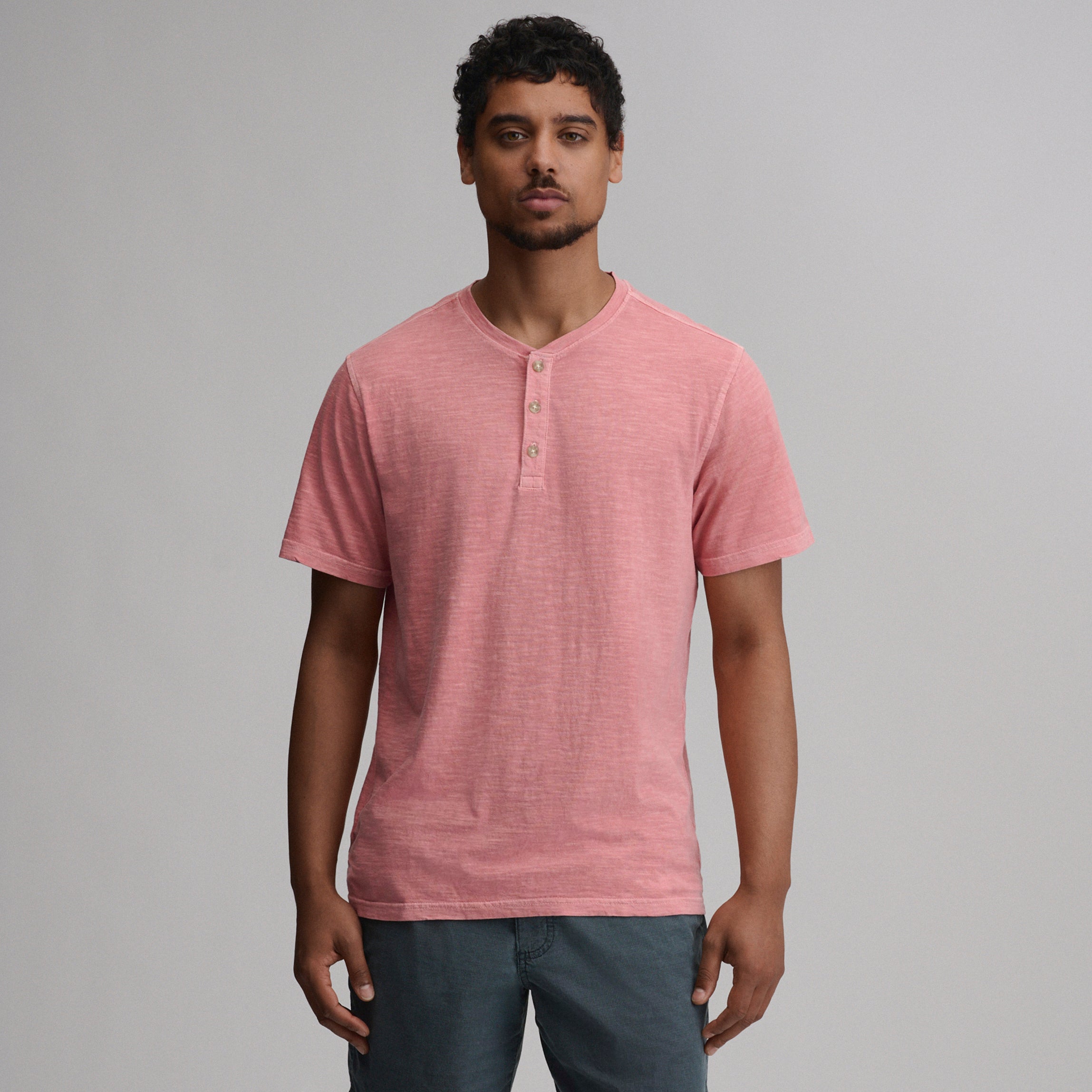 Men's Short-Sleeve Sunwashed Cotton Henley