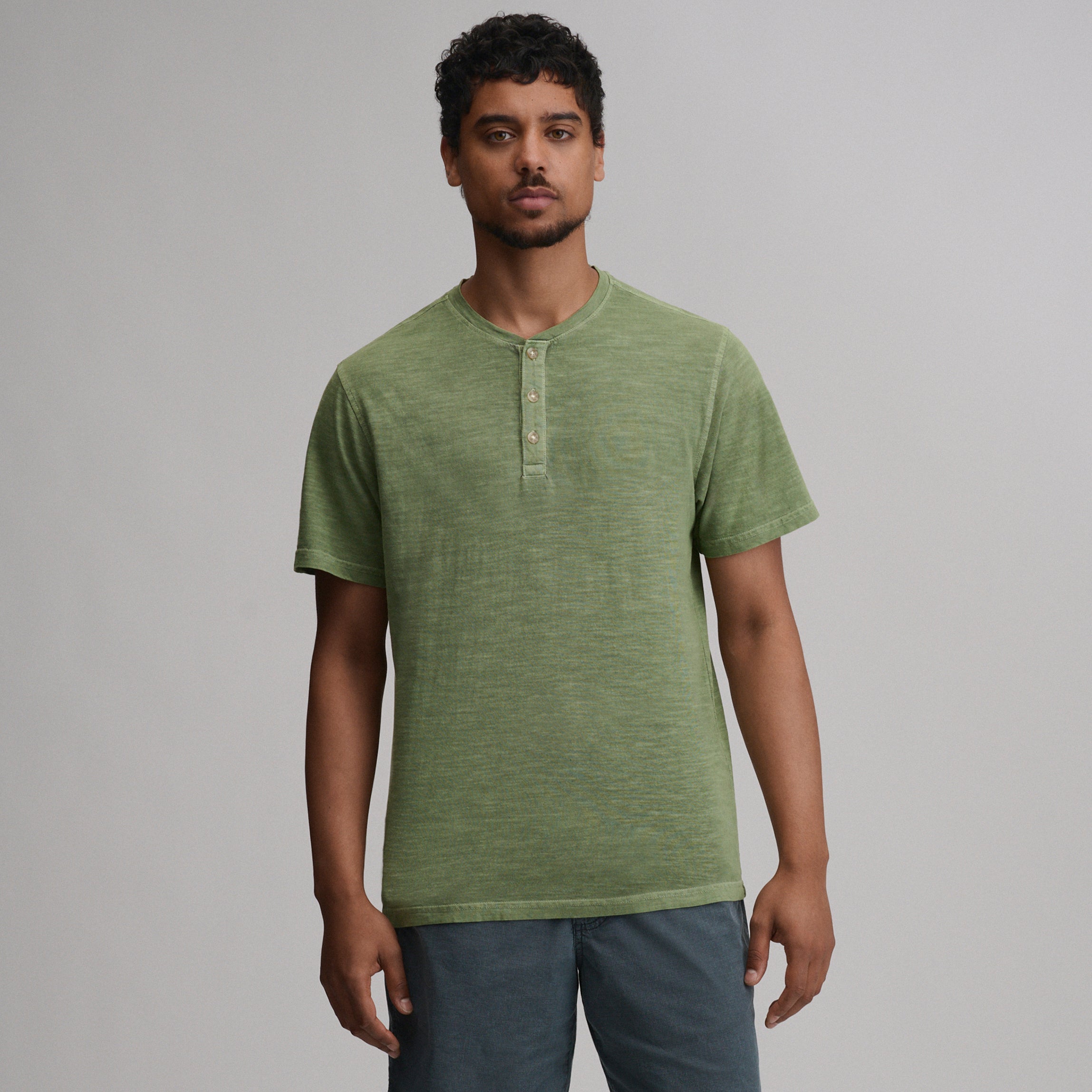 Men's Short-Sleeve Sunwashed Cotton Henley