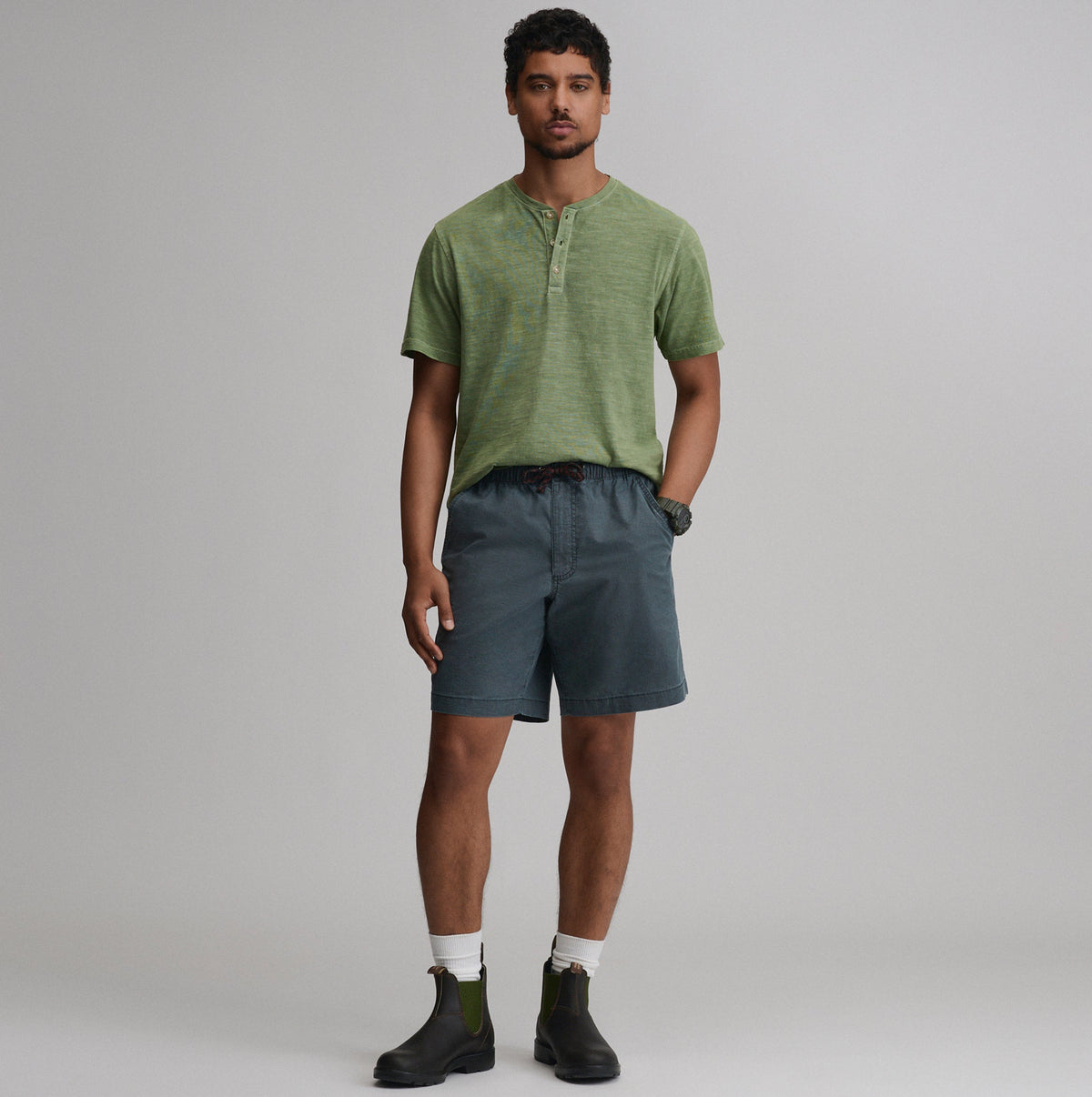 Men's Short-Sleeve Sunwashed Cotton Henley