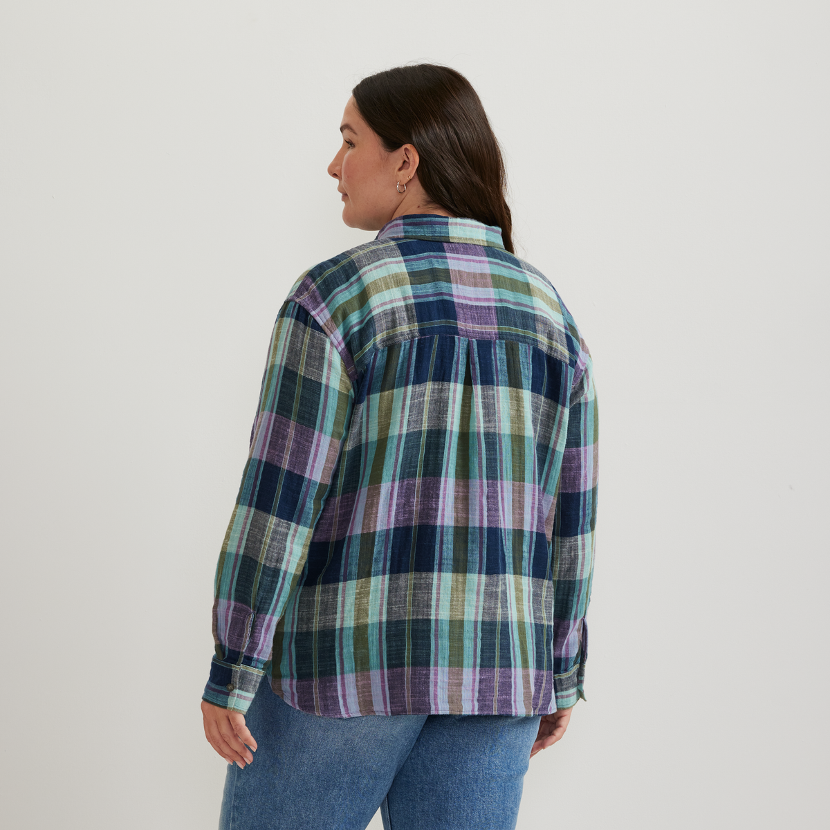 Women's Cotton Slub Plaid Long-Sleeve Shirt