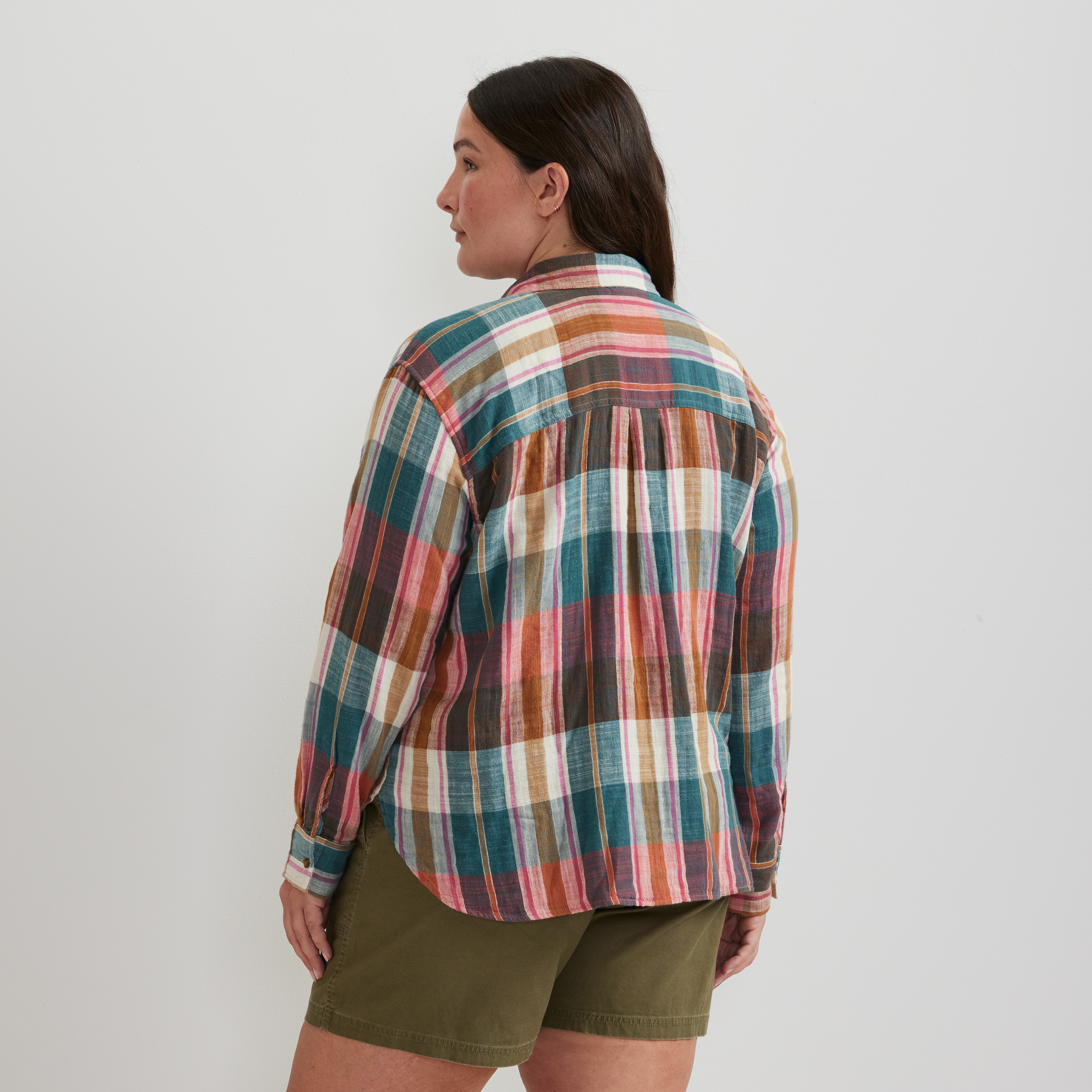 Women's Cotton Slub Plaid Long-Sleeve Shirt