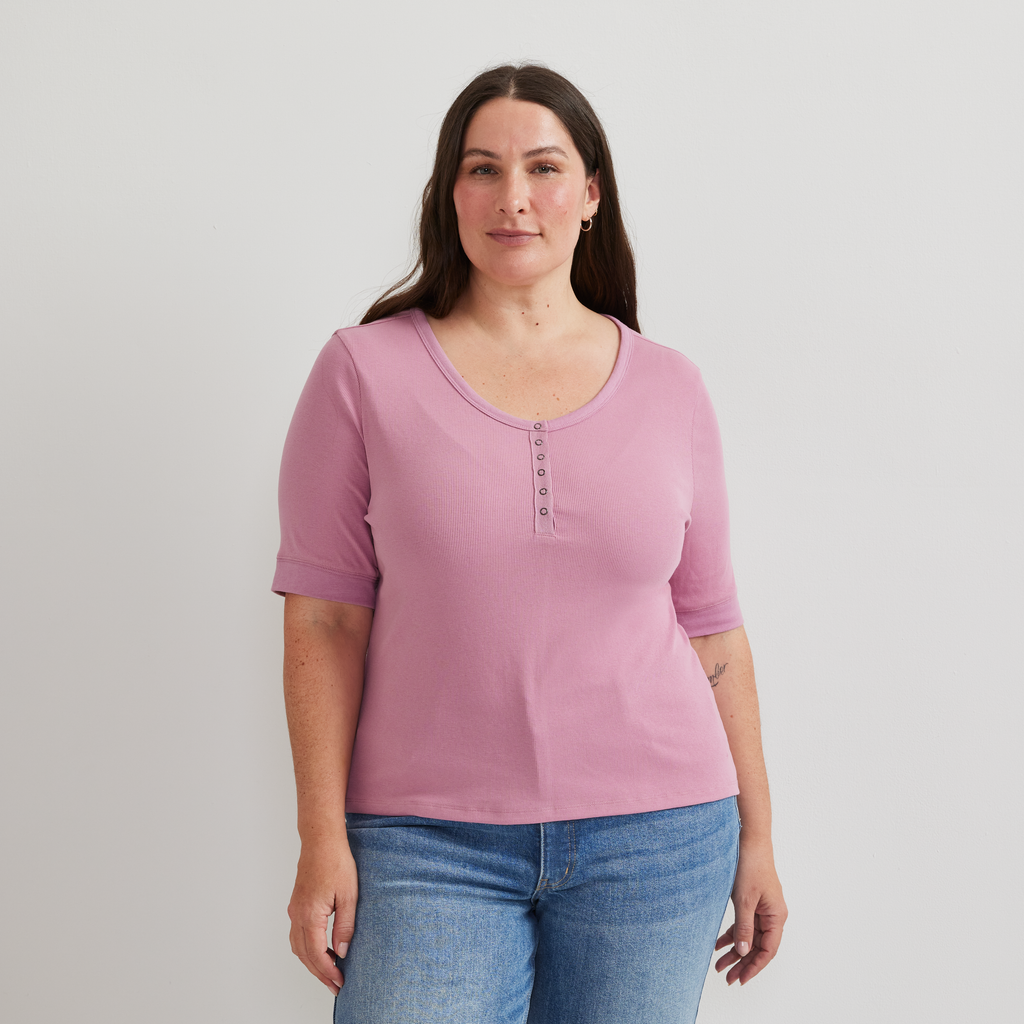 Women's Softline Short-Sleeve Ribbed Henley