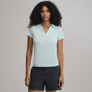 Women's Everyday Short Sleeve Collared Split Neck - LT AQUA