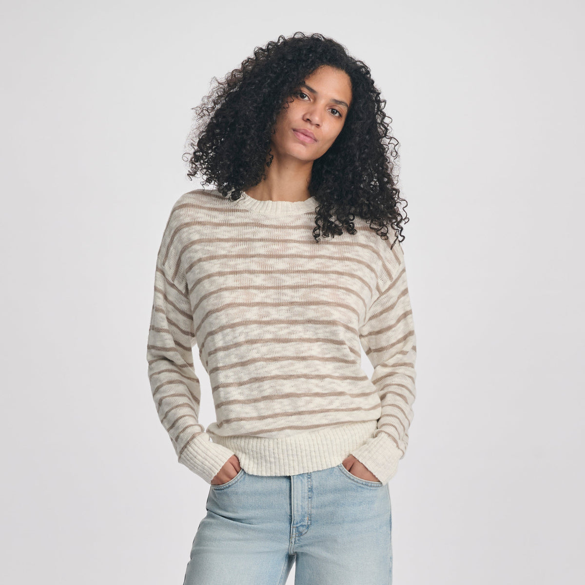 Women's Slub Stripe Crew Neck Sweater
