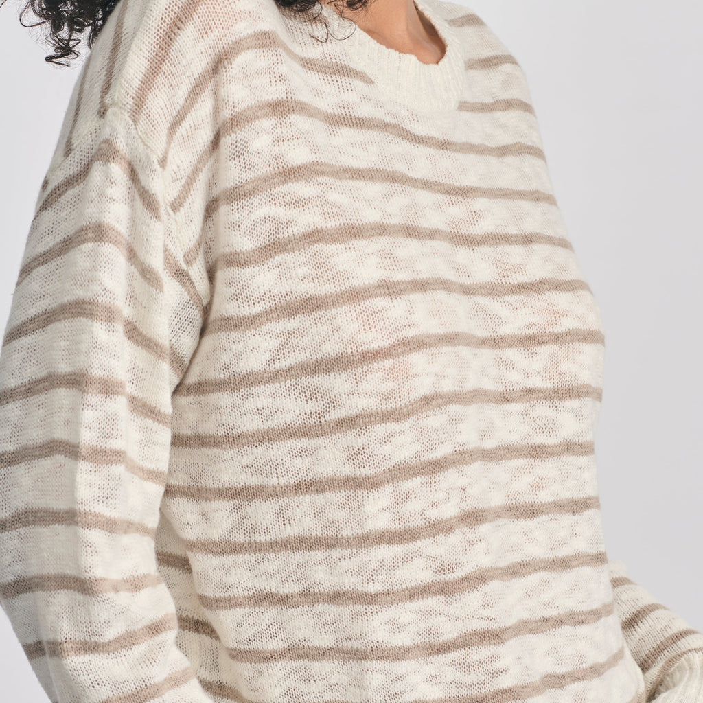 Women's Slub Stripe Crew Neck Sweater