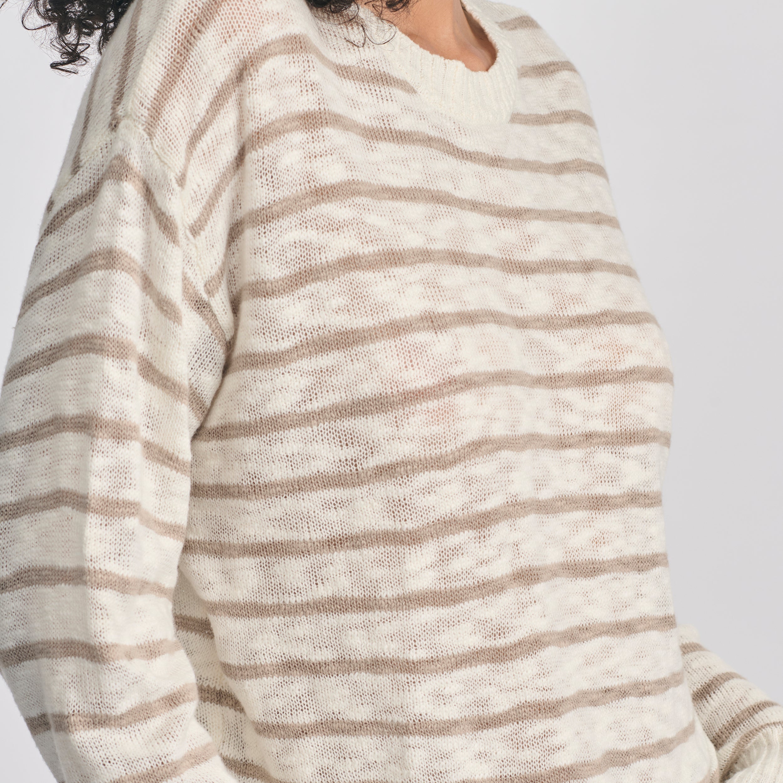 Women's Slub Stripe Crew Neck Sweater