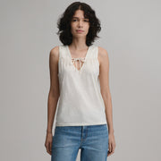 Women's Sunwashed Cotton Tie Front Tank - Snow