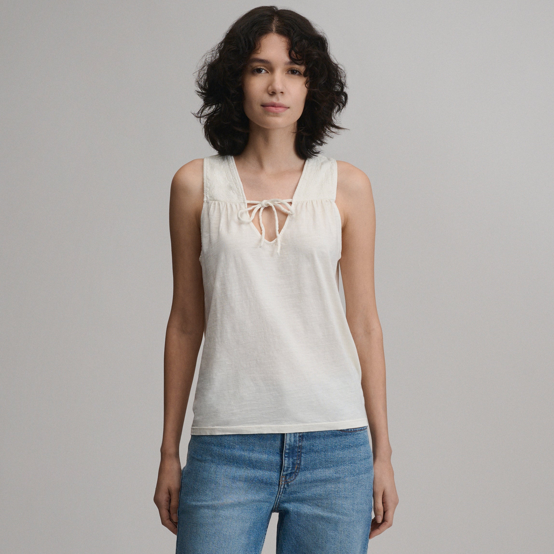 Women's Sunwashed Cotton Tie Front Tank