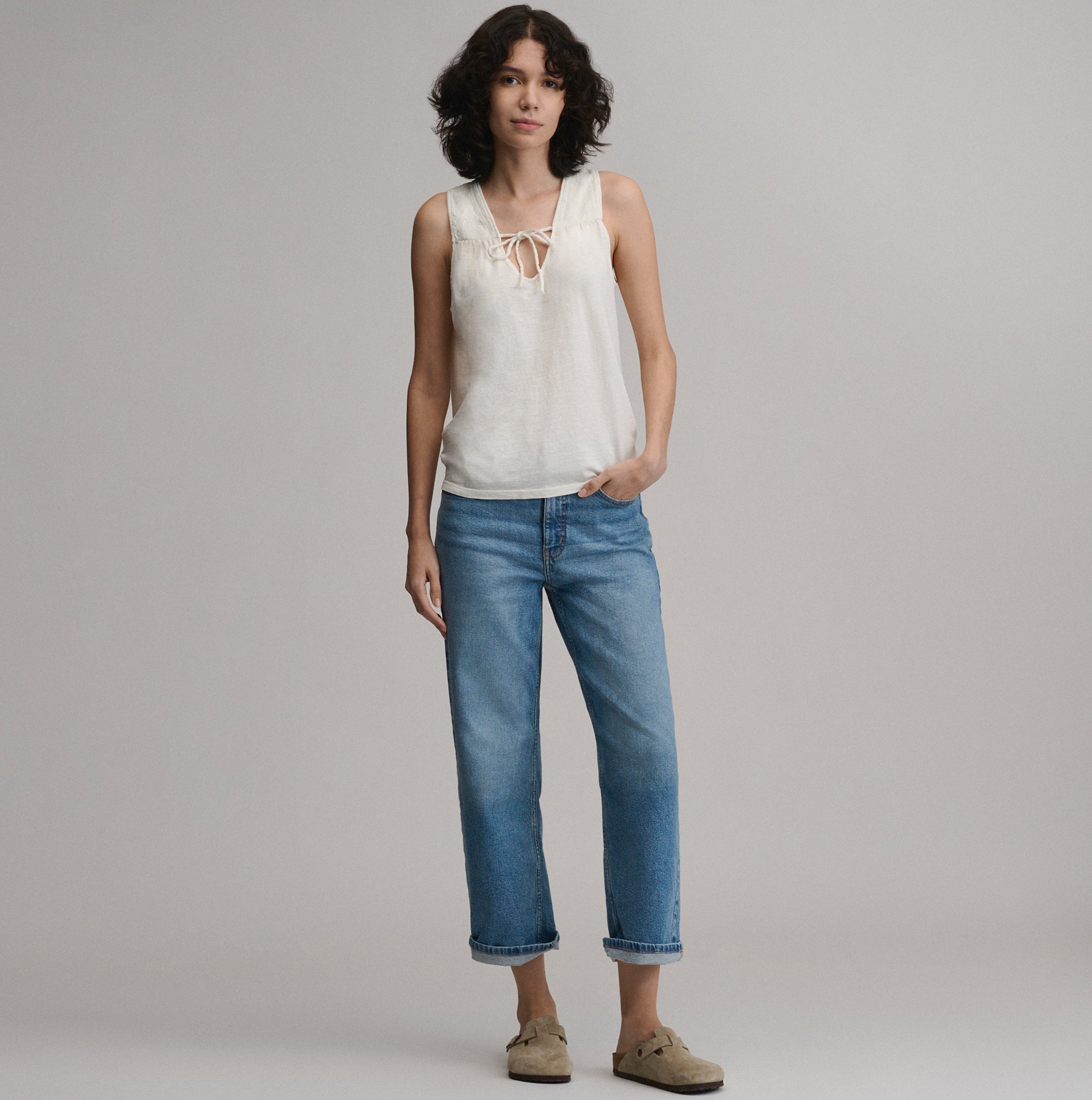 Women's Sunwashed Cotton Tie Front Tank