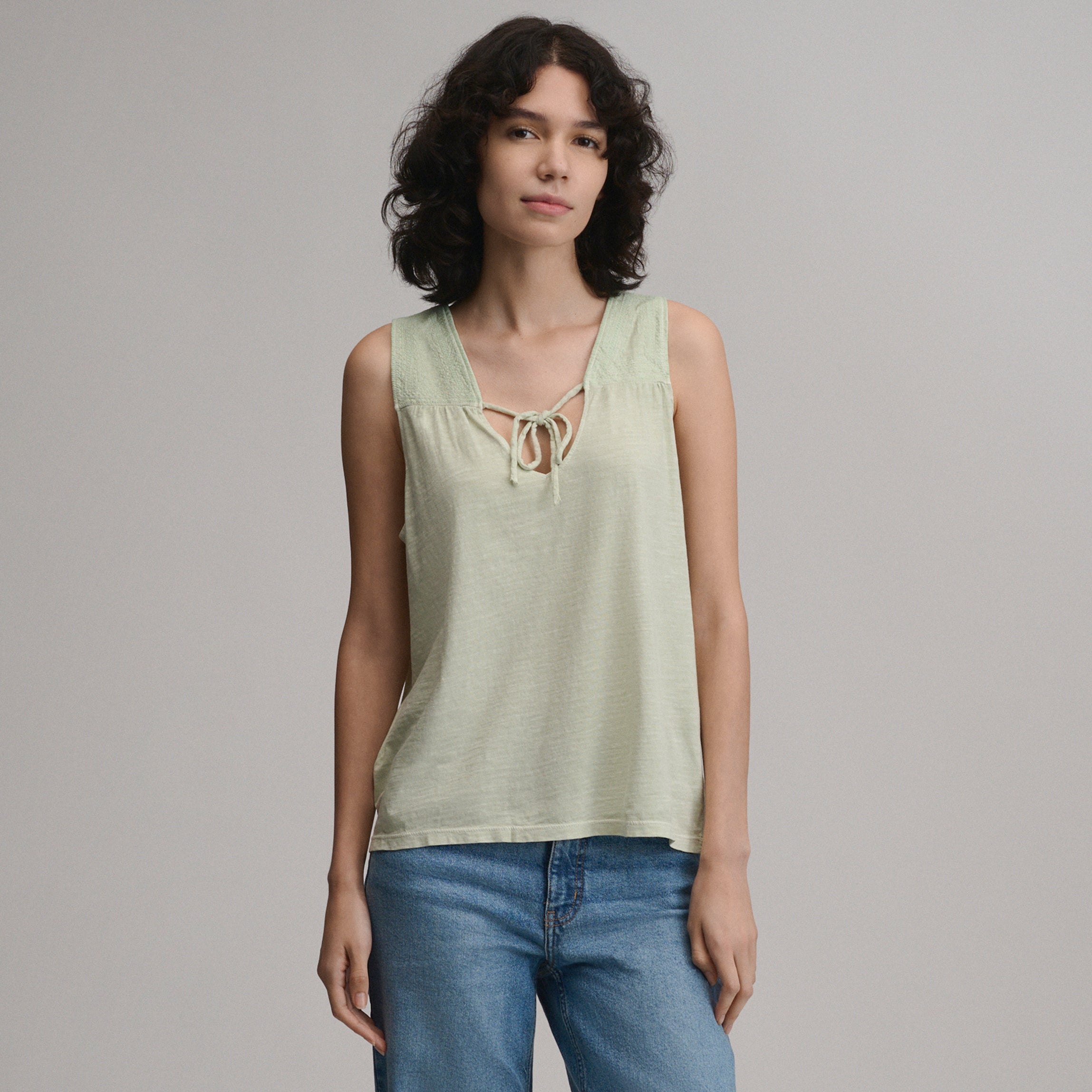Women's Sunwashed Cotton Tie Front Tank