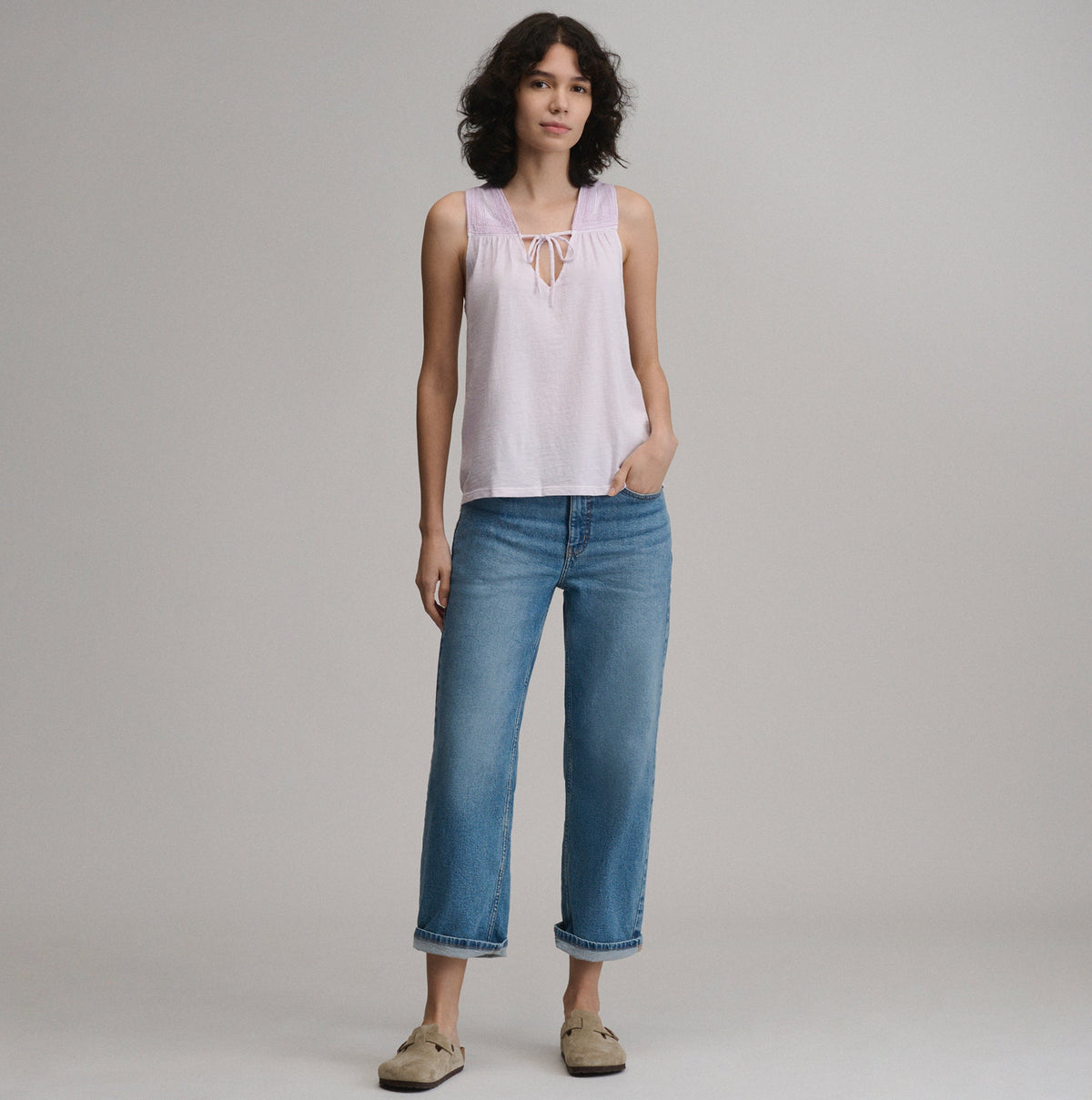 Women's Sunwashed Cotton Tie Front Tank